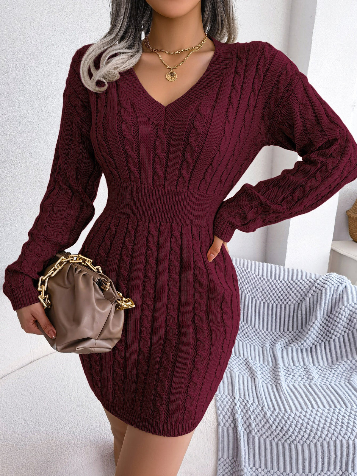 Michela Cable-Knit Smocked-Waist Sweater Dress