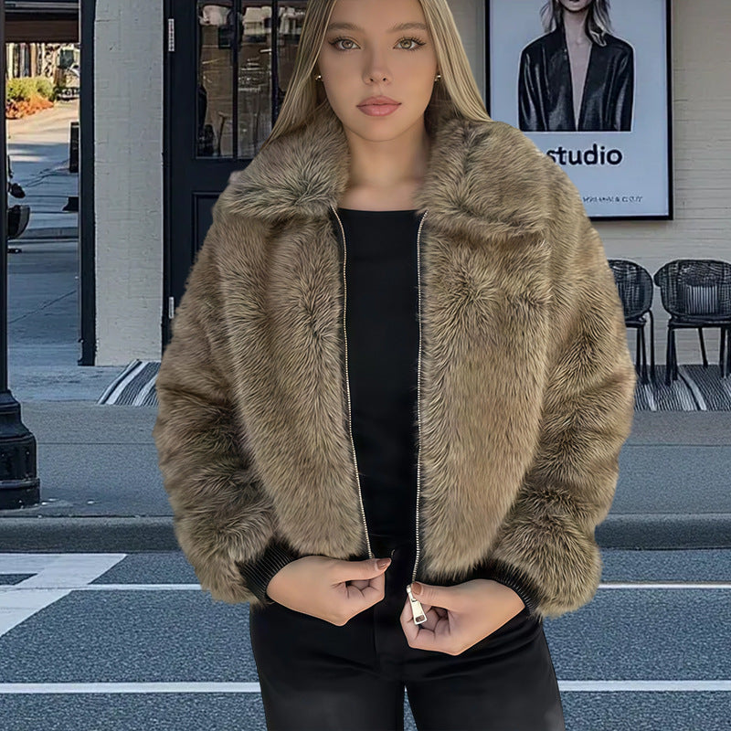 Women's Cropped Jacket with Oversized Sleeves