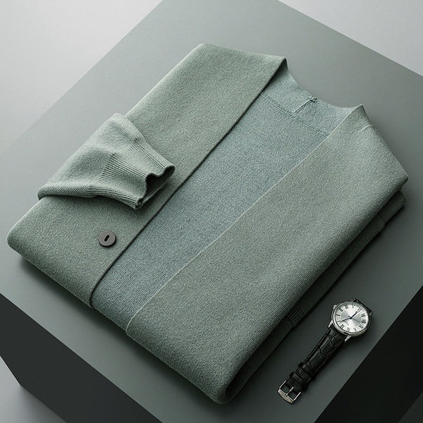 Giancarlo | Mens Merino Wool Blend Cardigan | Sleeve Stripes, Front Pockets | Light Green, Black, Brown and More S-2XL