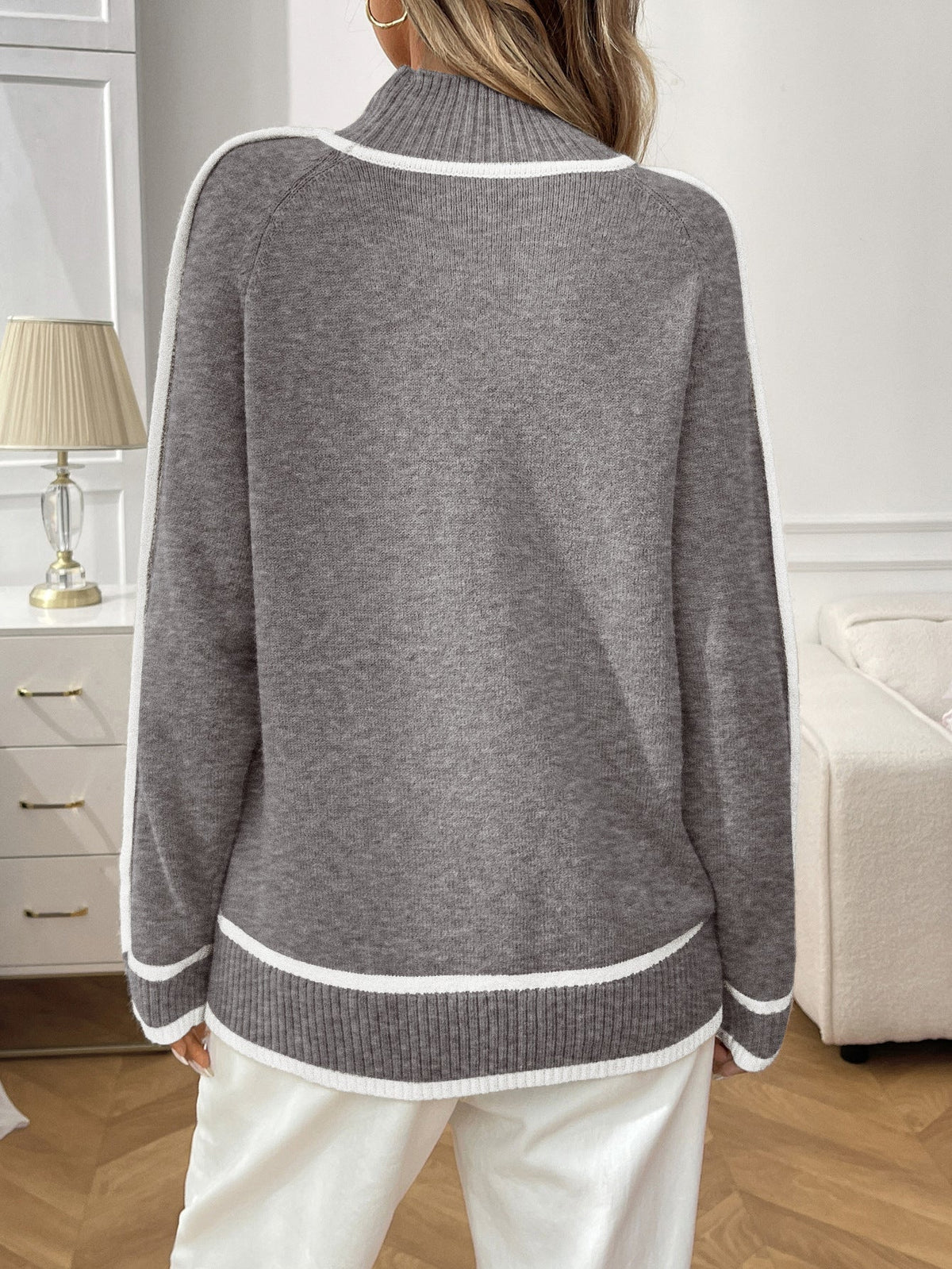 Isaline Contrast-Trim Mock Neck Sweater