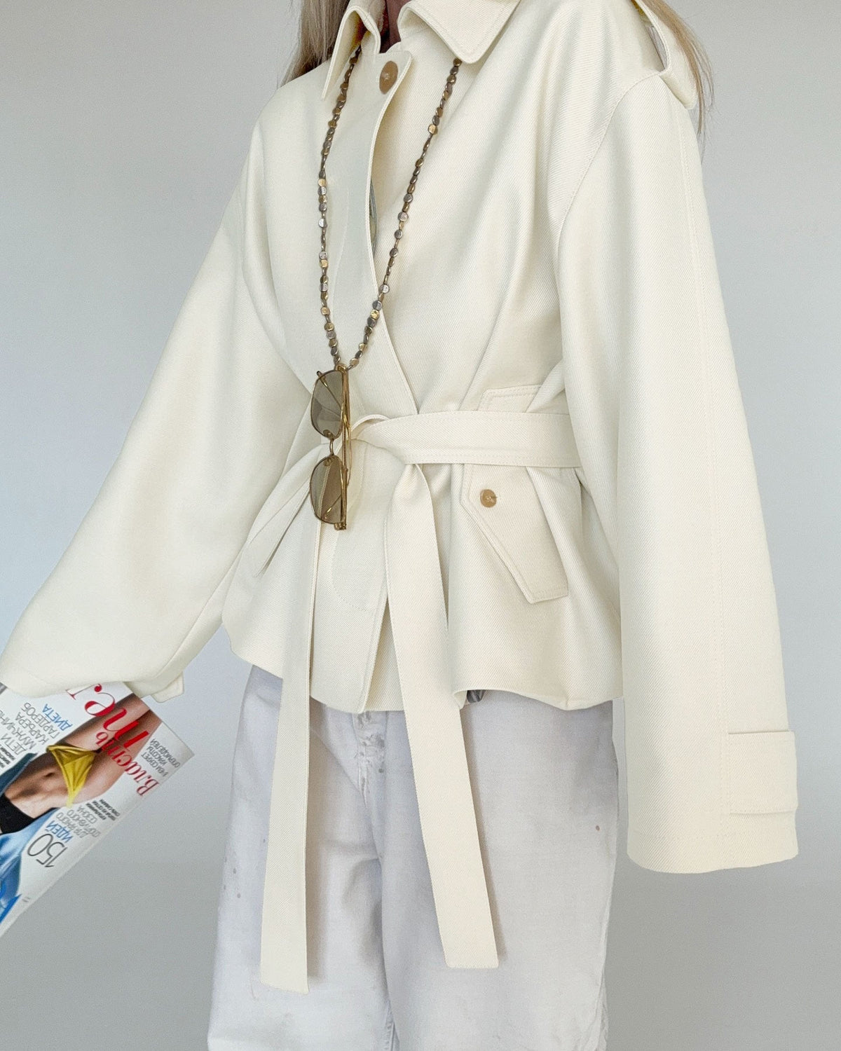 Danica Belted Collared Short Trench Jacket