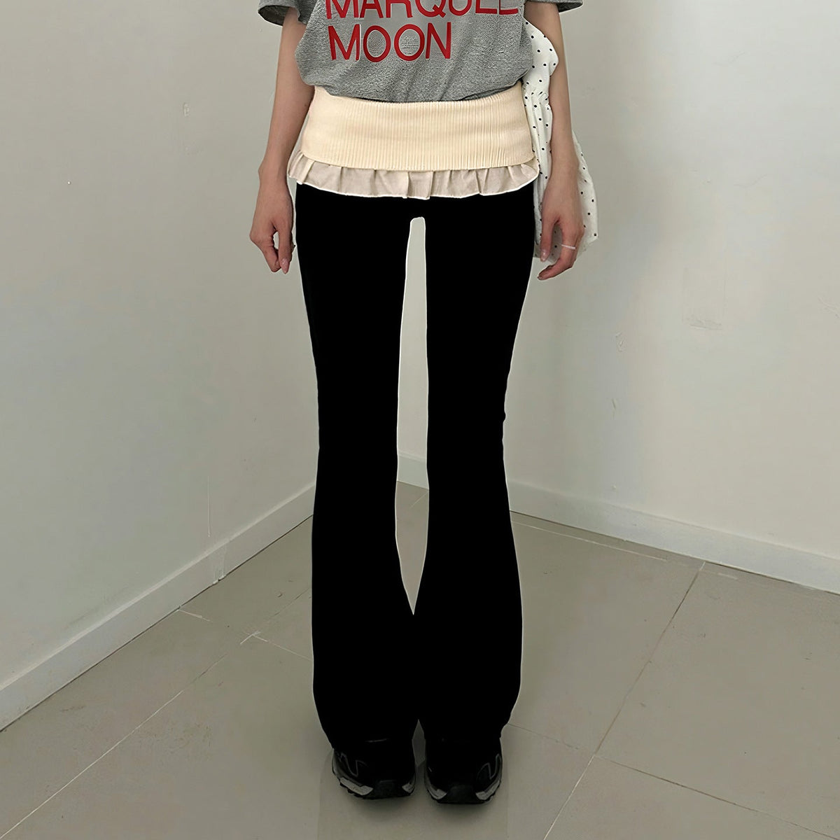 Women's Flared Trousers with Adjustable Belt