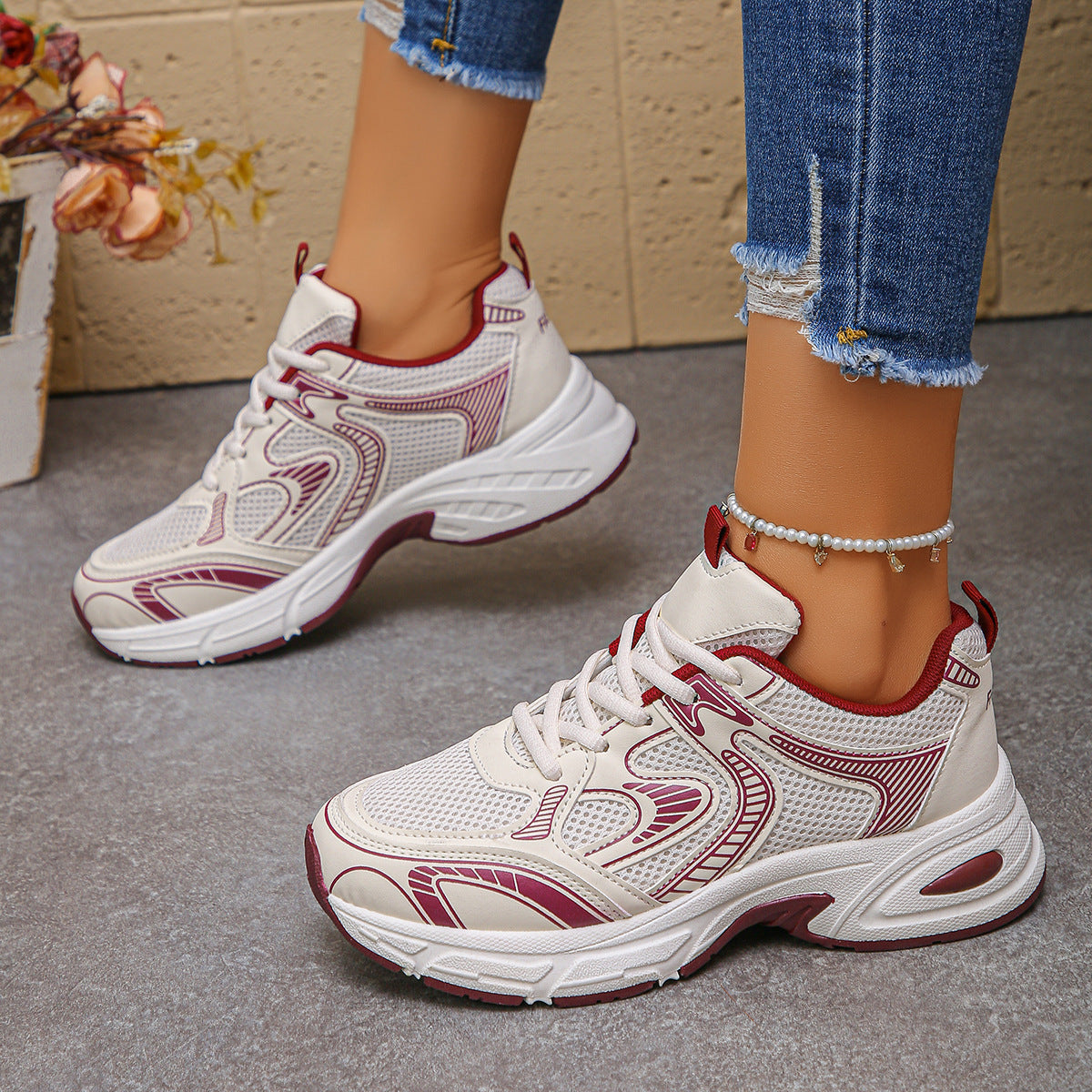 Women's Mesh Panel Sneakers with Cushioned Sole
