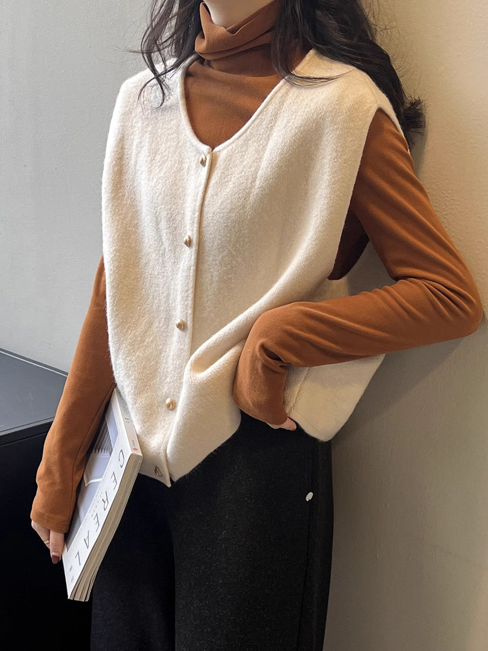 Amaya Button-Front Knit Sweater Vest