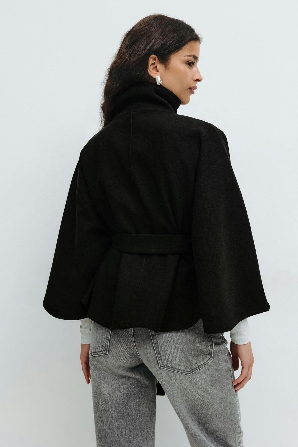 Anneke Button-Front Belted Cape Coat