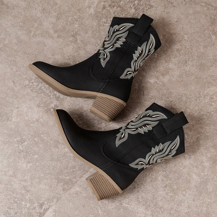 Bianca Embroidered Mid-Calf Western Boots