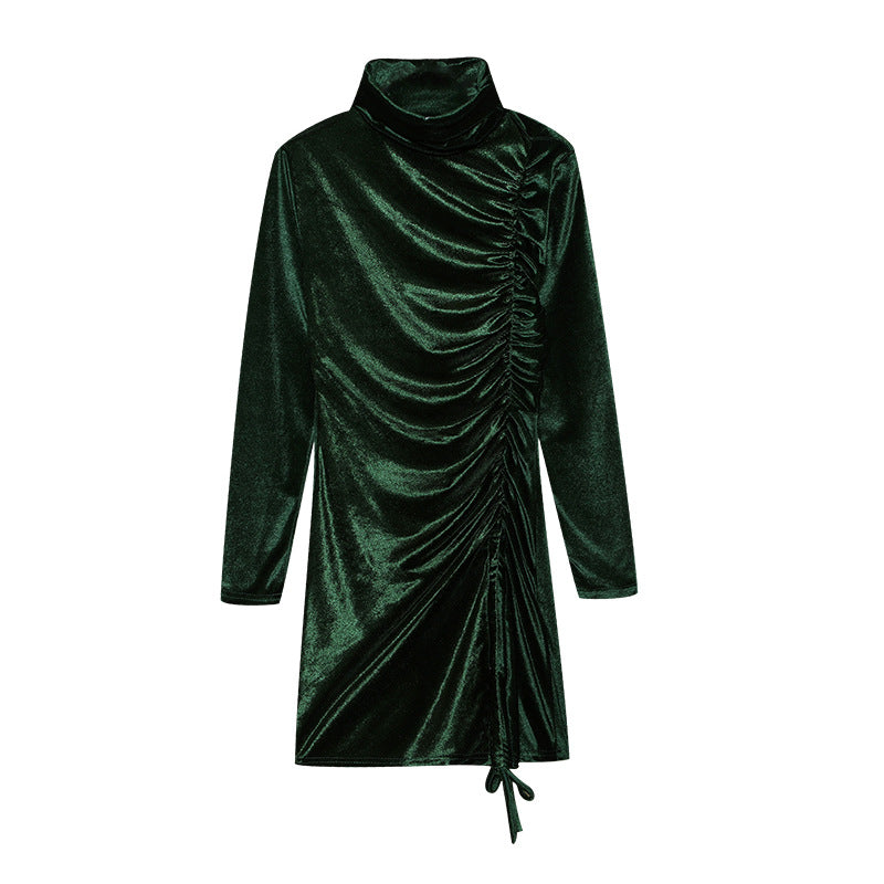 Women's Ruched Turtleneck Mini Dress Long Sleeve