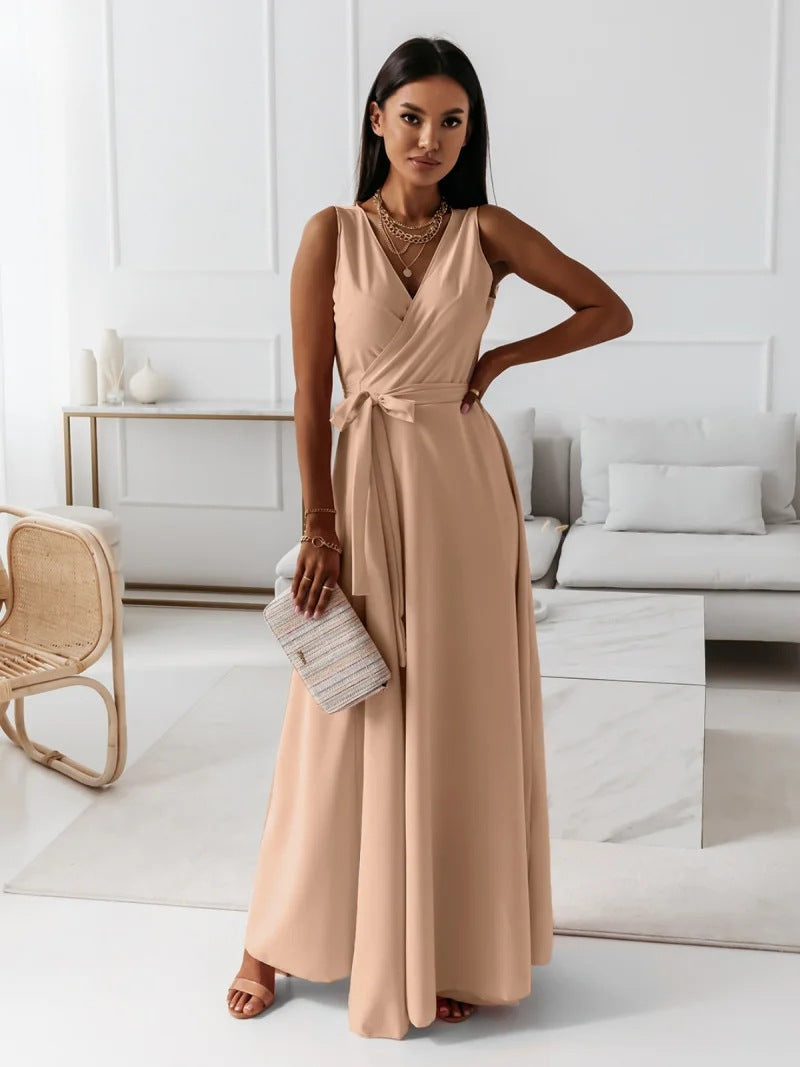 Women's Bridesmaid Wrap Maxi Dress – V-Neck Wedding Guest Occasion Dress