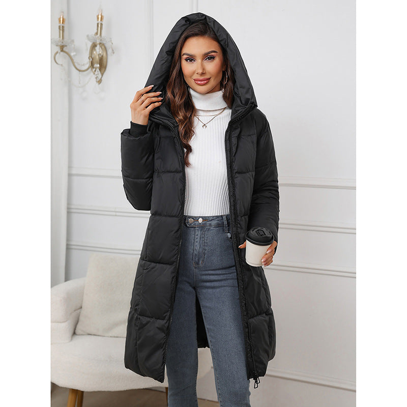 Women's Parka with Longline Cut and Quilted Panels | Hood, Fitted Cut, Ribbed Cuffs | For Winter | Size S-3XL