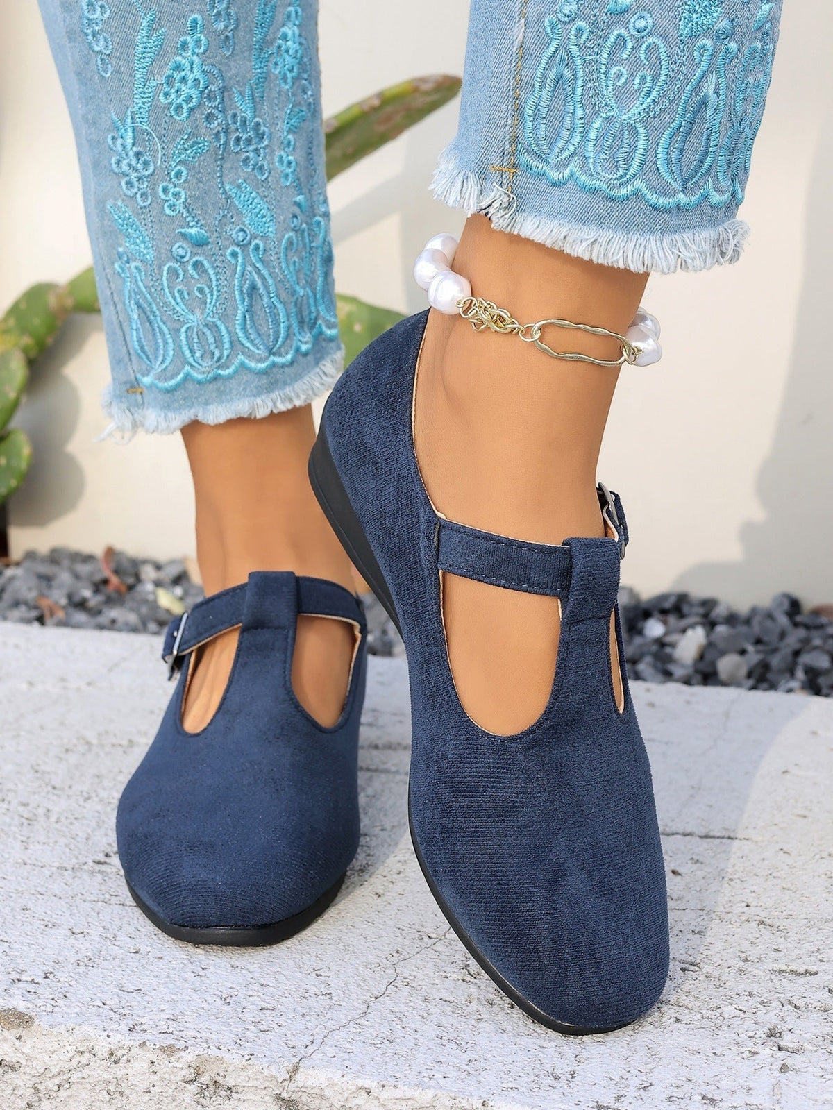 Cosette T-Strap Suede Wedge Mary Janes