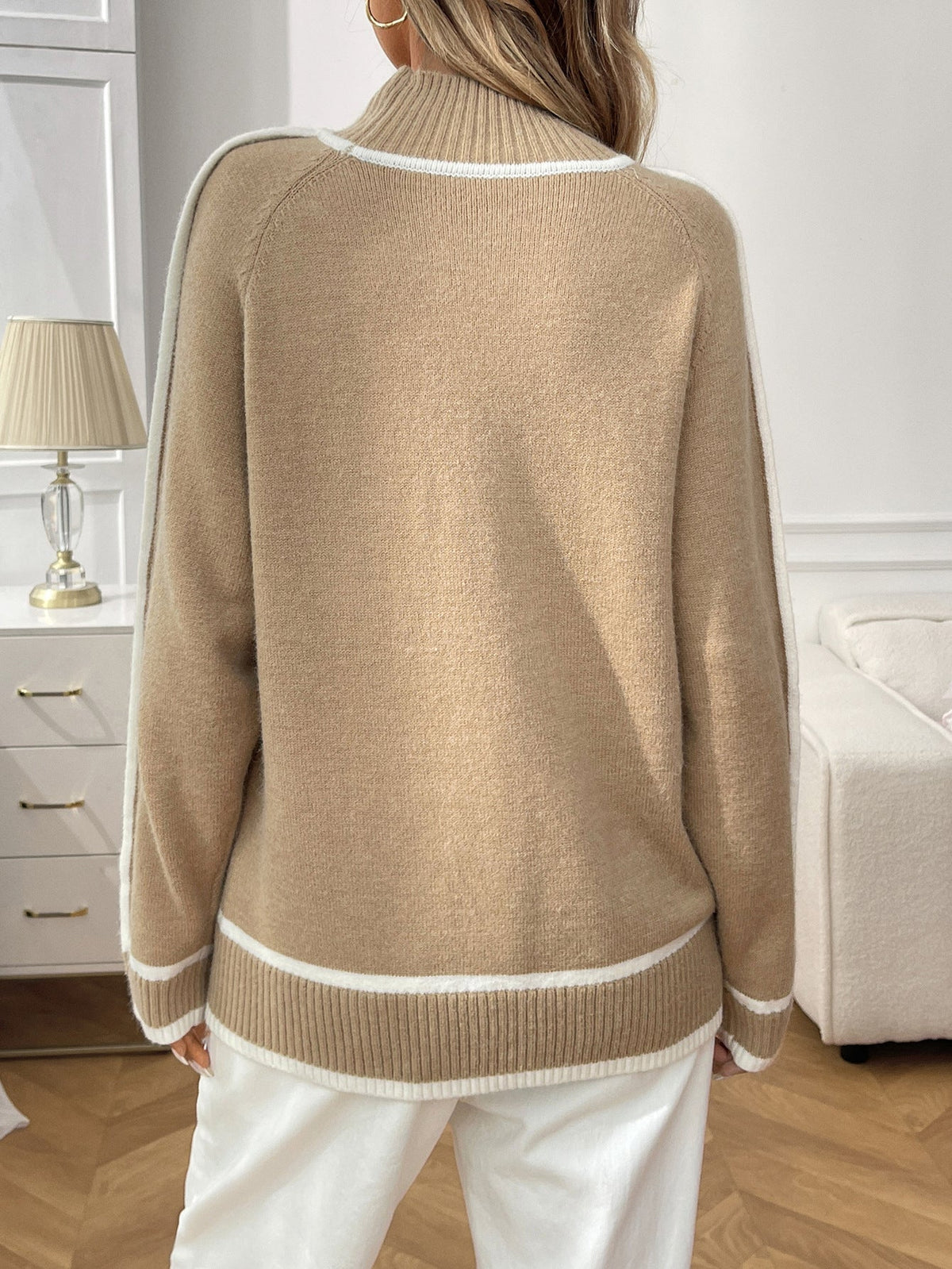 Isaline Contrast-Trim Mock Neck Sweater
