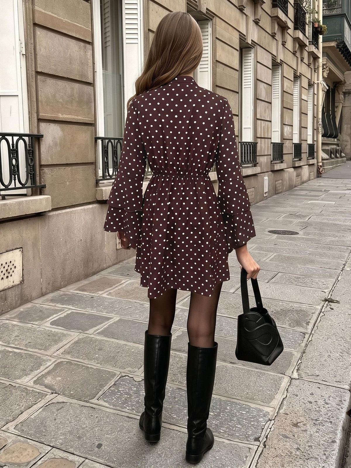 Nadege Polka Dot Bell Sleeve Mini Dress