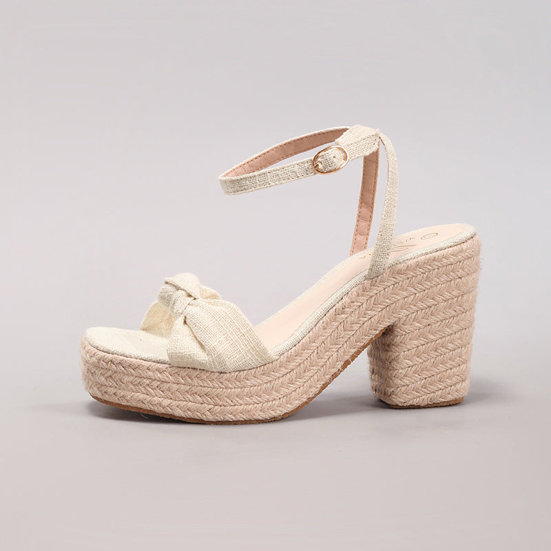 Lucette Knotted Bow Espadrille Wedge Sandals