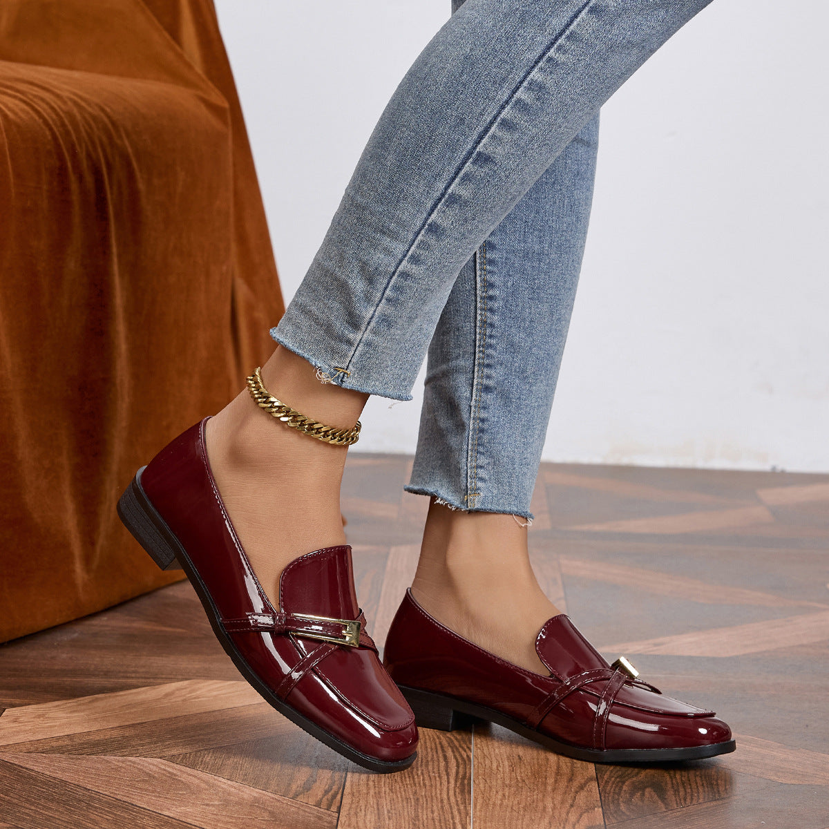 Ophelie Patent Square Toe Bar Loafers