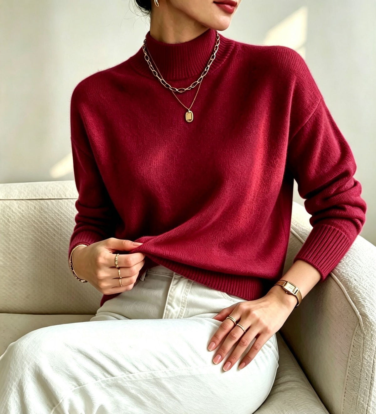 Women's Mock Neck Relaxed Fit Sweater Long Sleeve