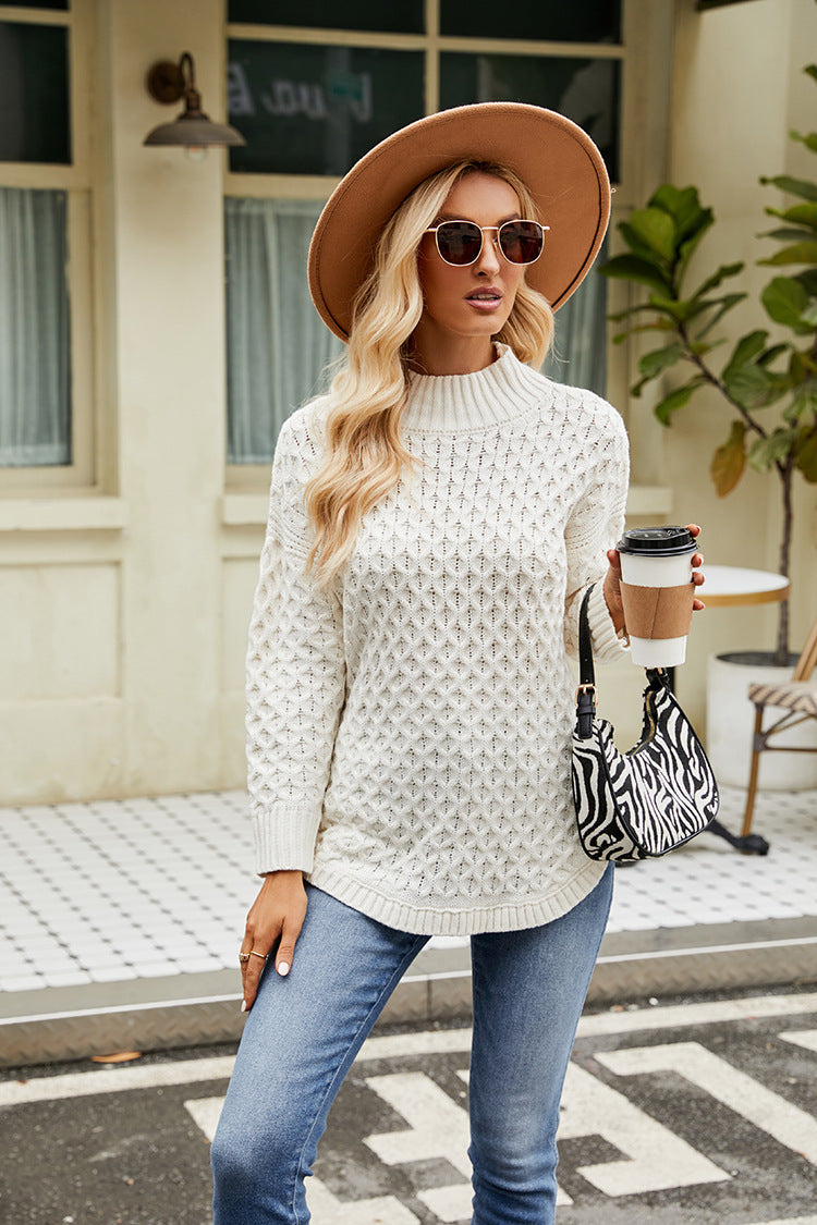 Gaelle Textured Mock Neck Tunic Sweater