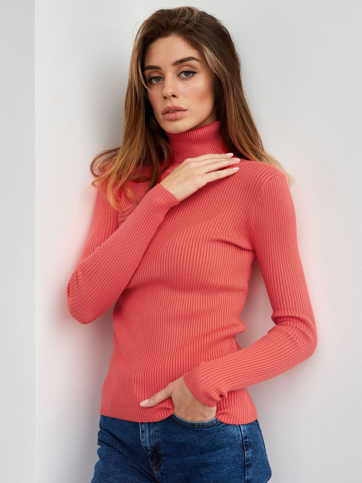 Dagny Cotton Ribbed Knit Turtleneck Sweater
