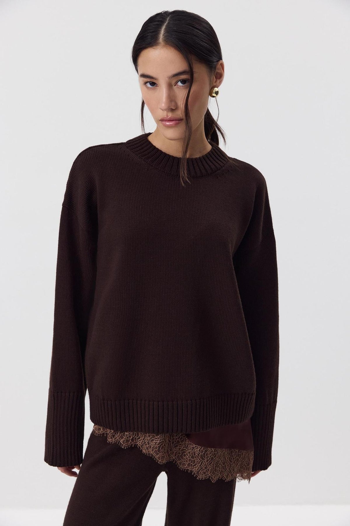 Ottilia Cotton Crew Neck Drop Shoulder Sweater