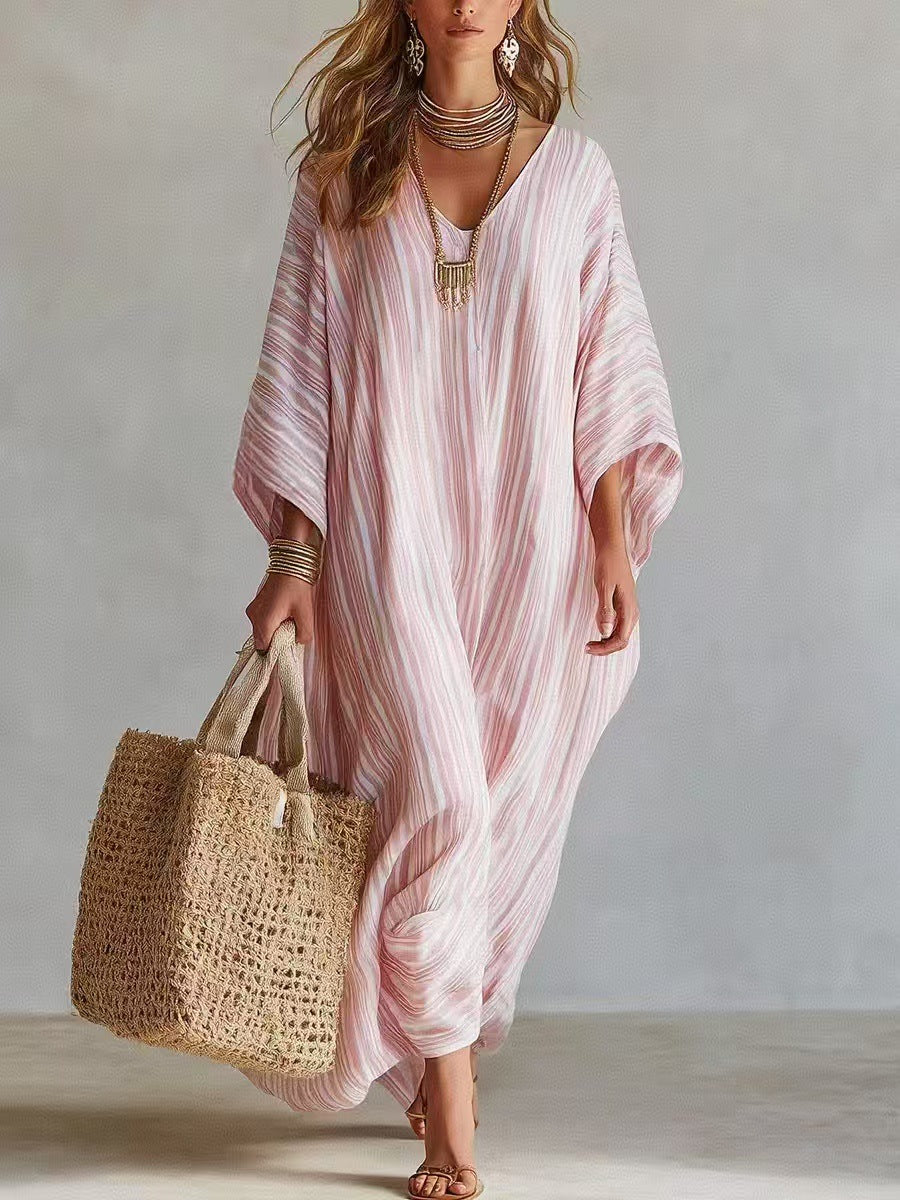 Amity Striped V-Neck Caftan Maxi Dress