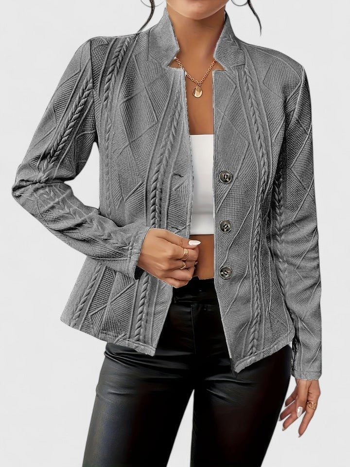 Maurelle | Womens Textured Jacket with Stand Collar | Geometric Texture, Sculpted Fit | Black, Gray, Pink and More S-2XL