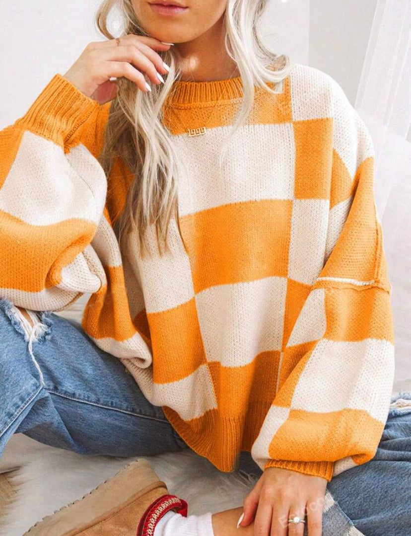 Aemilia Checkerboard Oversized Crew Sweater
