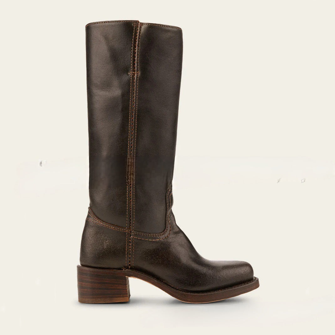 Ulla Stacked-Heel Pull-On Knee-High Boots