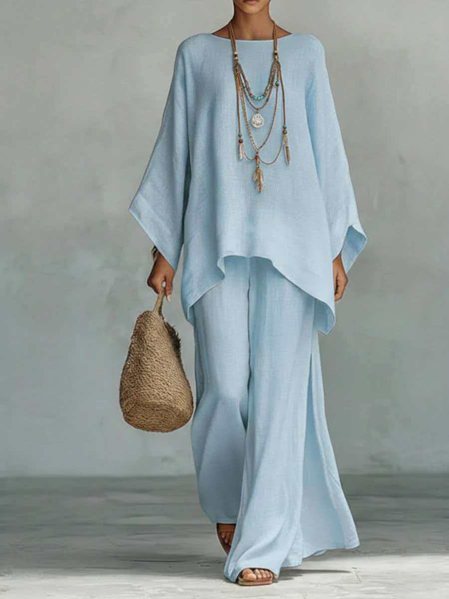 Women's Oversized Tunic Top Wide-Leg Pants Lounge Set