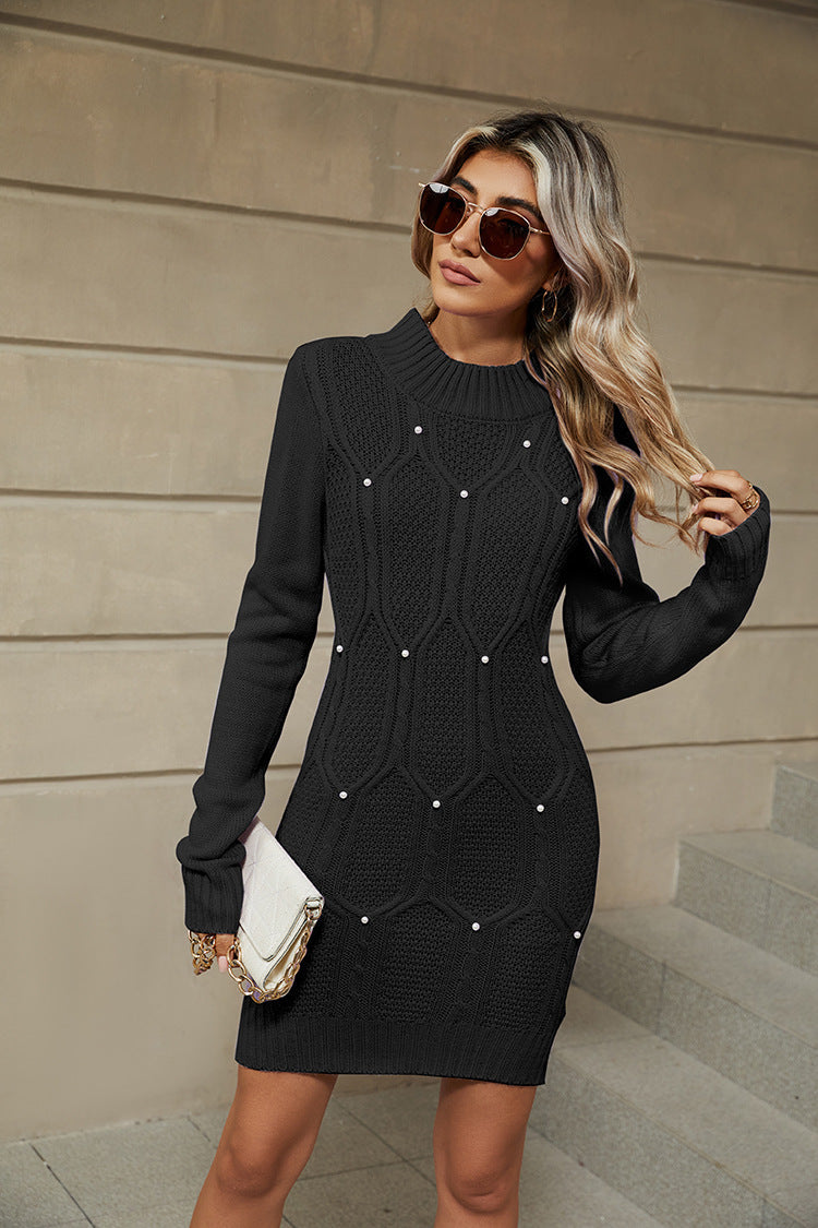 Cilla Beaded Cable Knit Sweater Dress