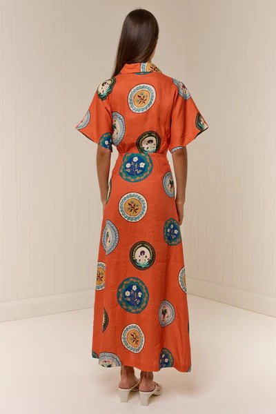 Aurelie Linen Floral Collared Maxi Dress