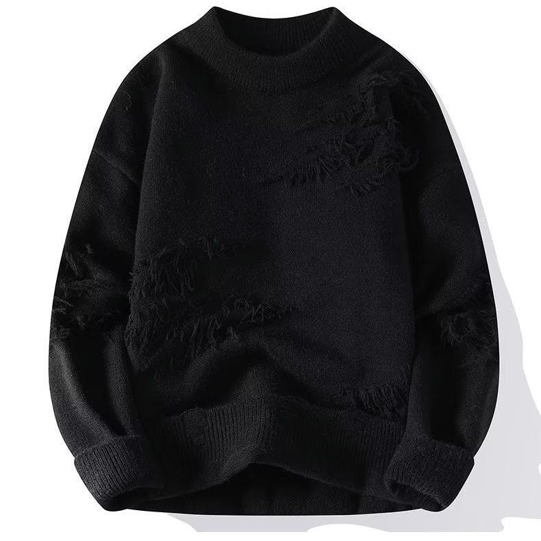 Women's Distressed Crew Neck Sweater, Long Sleeves, Ribbed Trim