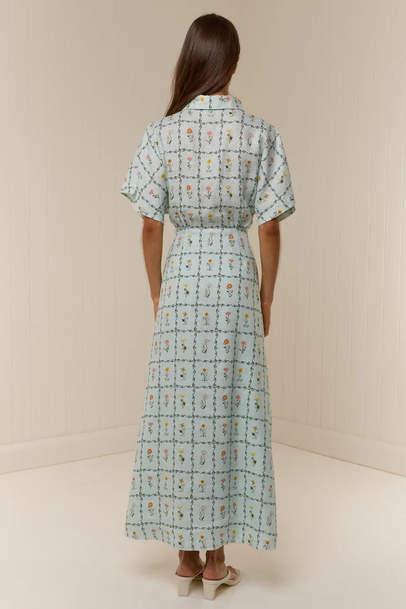 Aurelie Linen Floral Collared Maxi Dress
