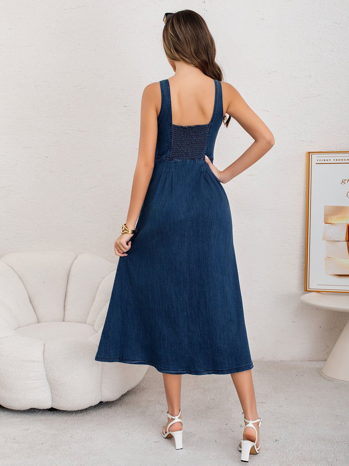Cinzia Button-Front Denim Midi Dress