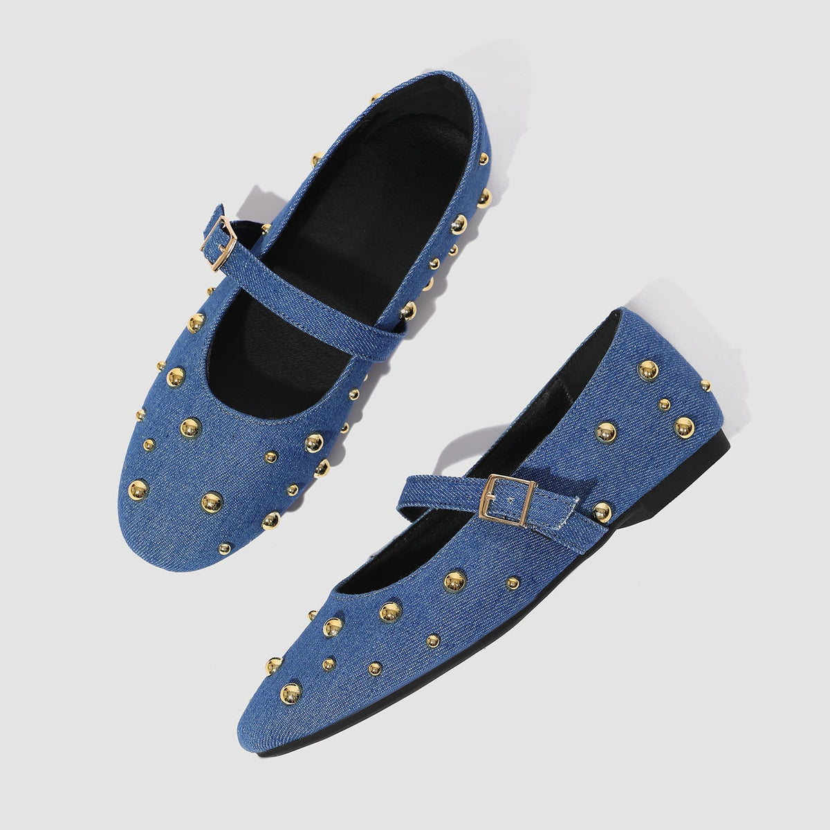 Flavia Studded Denim Mary Jane Flats