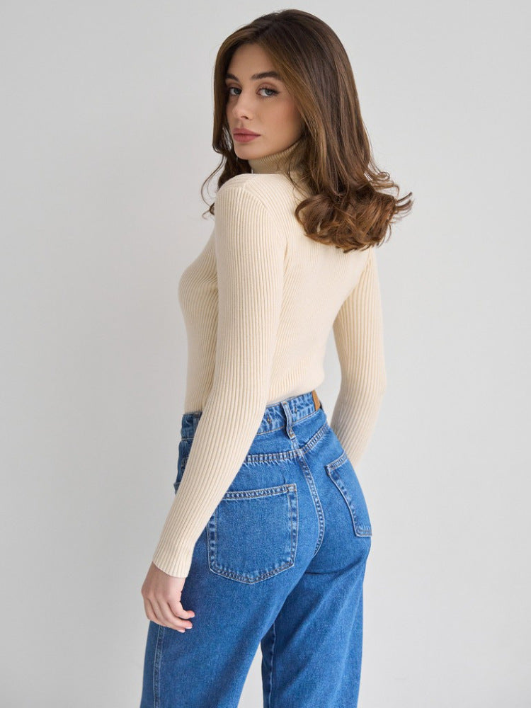 Dagny Cotton Ribbed Knit Turtleneck Sweater