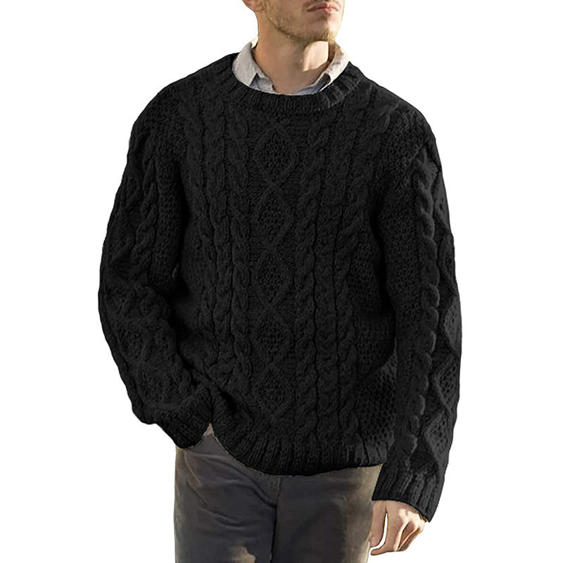 Men's Cable Knit Crew Neck Sweater, Long Sleeves