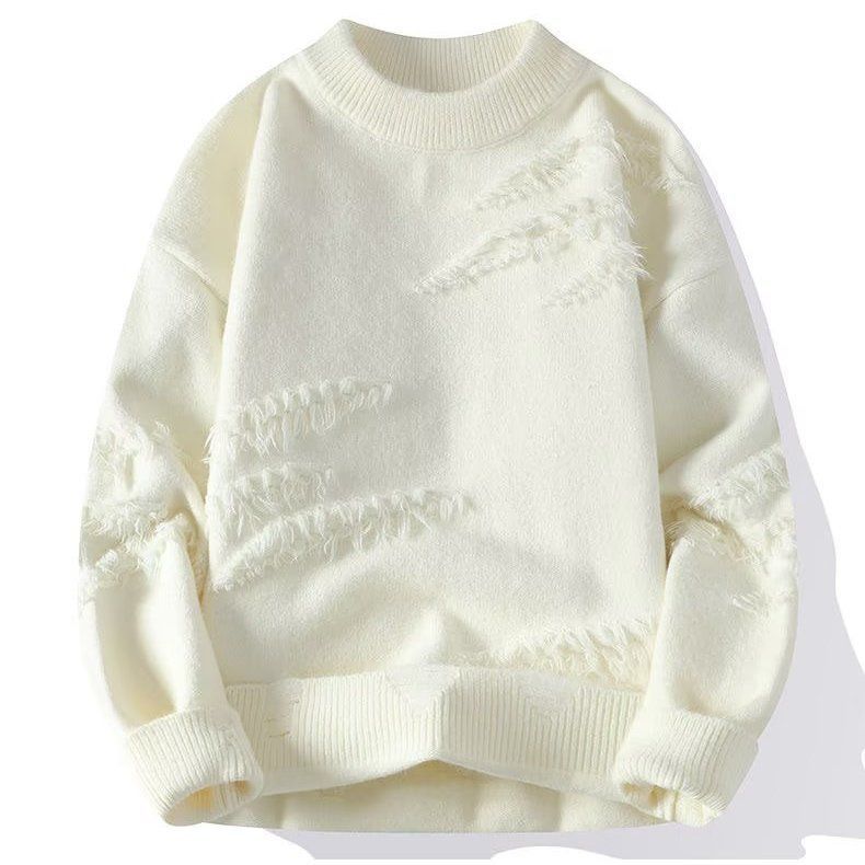 Women's Distressed Crew Neck Sweater, Long Sleeves, Ribbed Trim