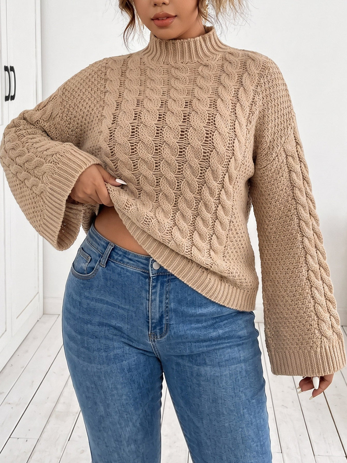 Ronja Chunky Cable Flare Sleeve Sweater