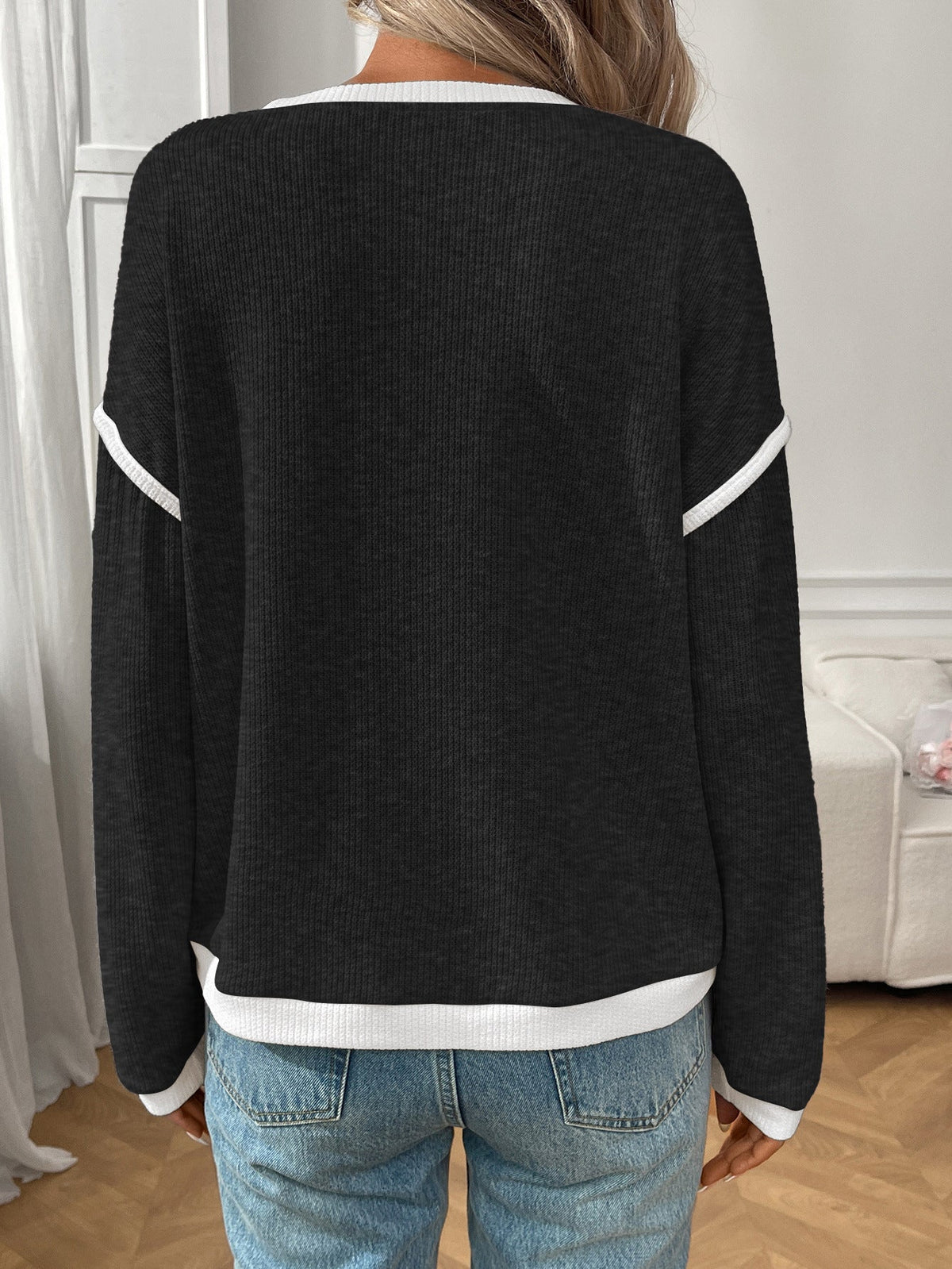 Bruna Contrast-Trim Ribbed Knit Top