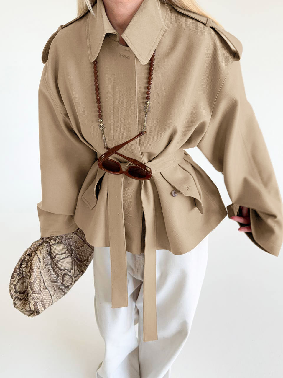 Danica Belted Collared Short Trench Jacket