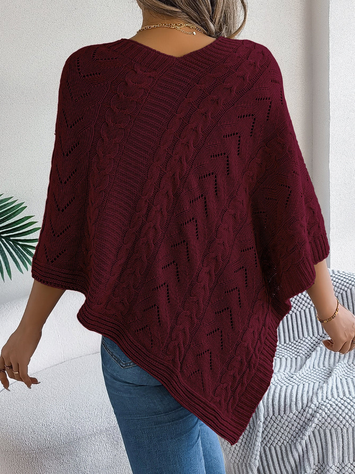 Dalila Cable Knit V-Neck Cape Poncho