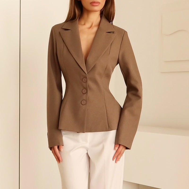 Women's Tailored Blazer with Notched Lapel and Button Front
