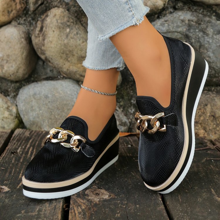 Women's Chain Detail Platform Loafers Slip-On