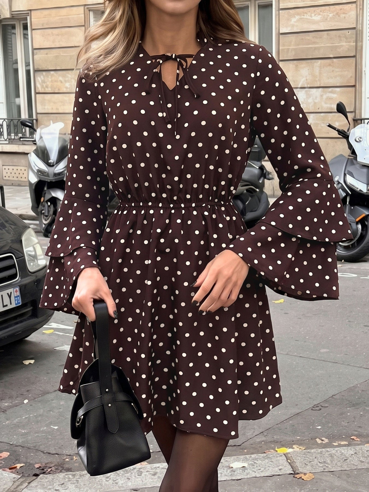 Nadege Polka Dot Bell Sleeve Mini Dress