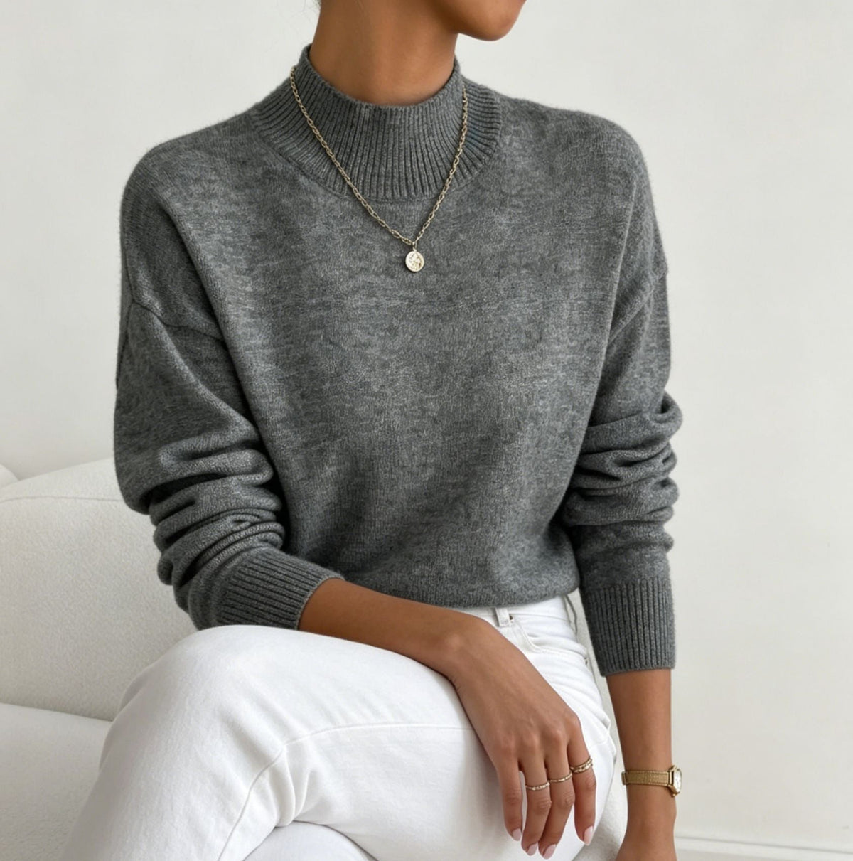 Women's Mock Neck Relaxed Fit Sweater Long Sleeve