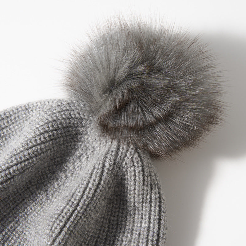 Sorrel Cashmere Ribbed Pom Pom Beanie