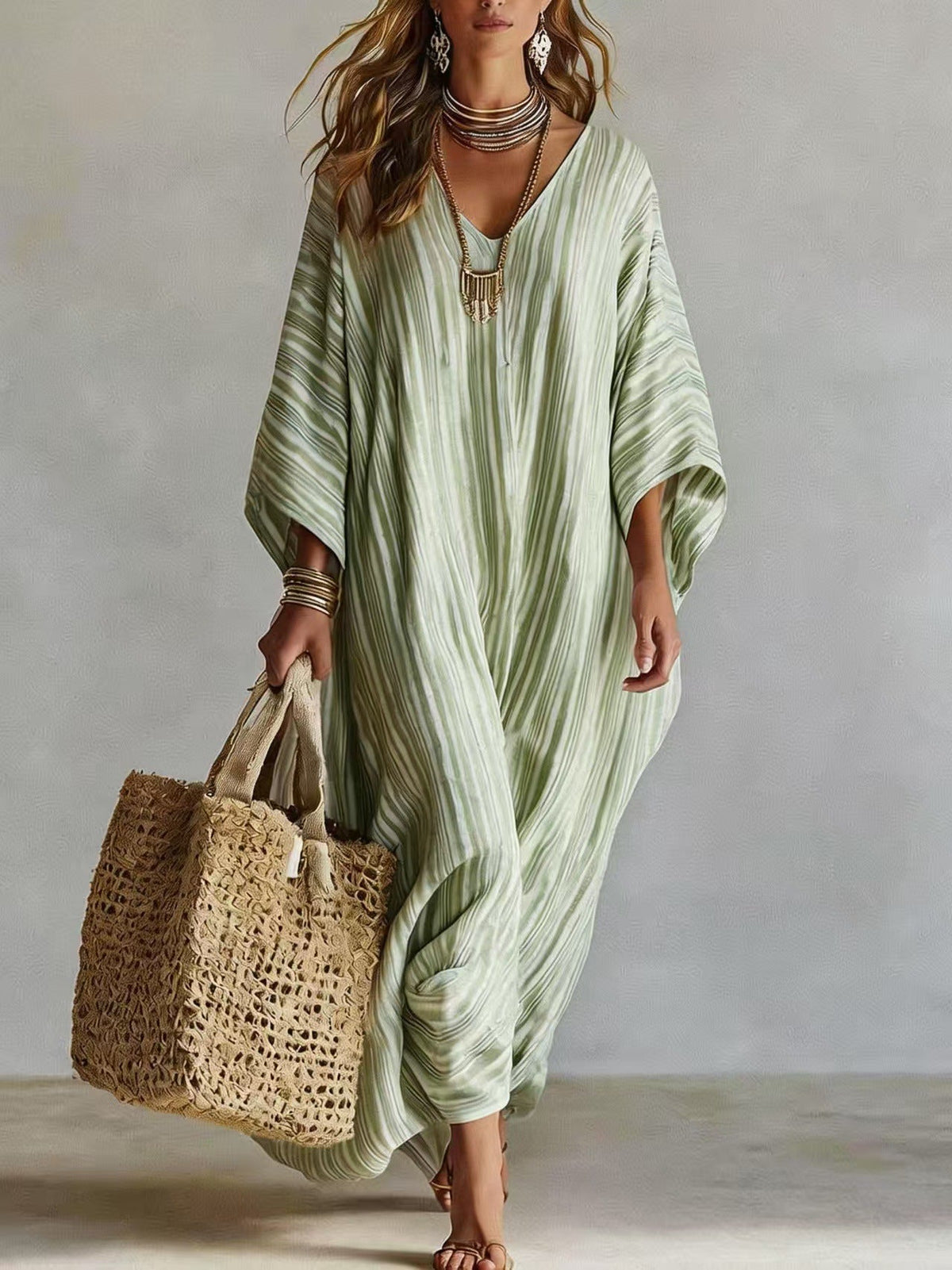 Amity Striped V-Neck Caftan Maxi Dress