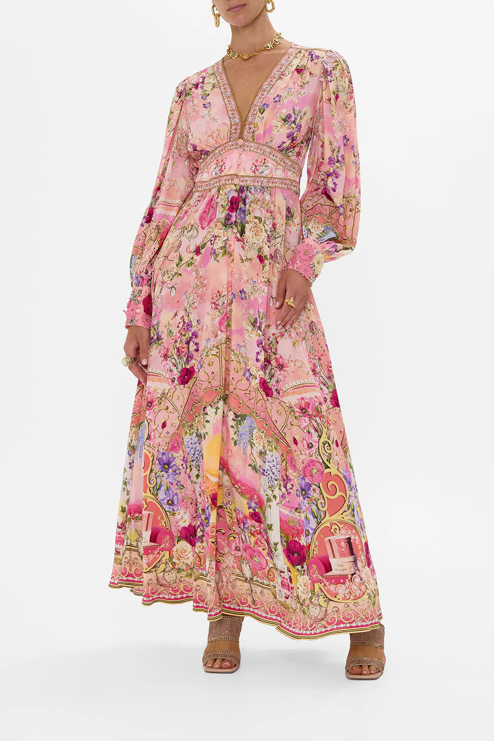 Aveline Floral Chiffon Puff Sleeve Maxi Dress