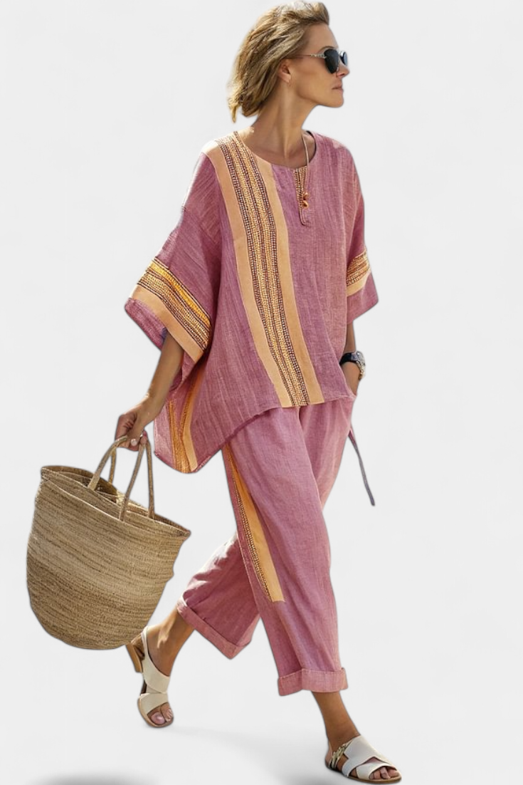 Isla | Women's set with lavender top and mustard pants