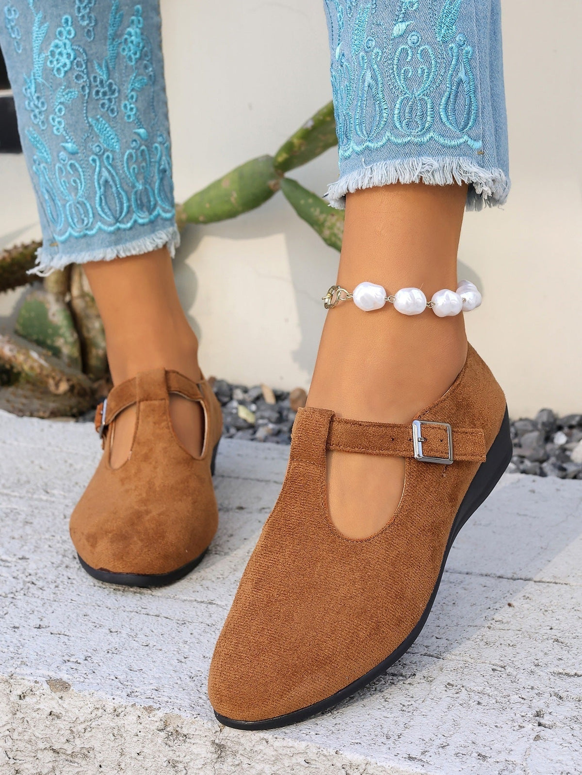 Cosette T-Strap Suede Wedge Mary Janes