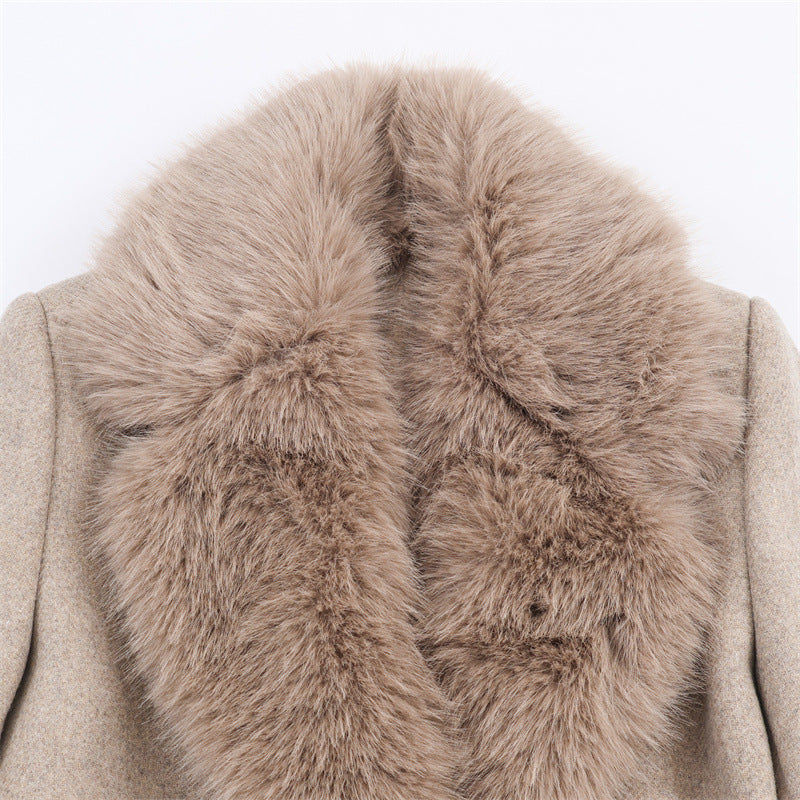 Lidia Faux Fur Collar Belted Wool Coat
